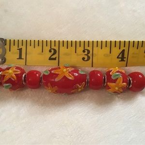 Lampwork focal beads glass beads jewelry 7 bead lot red flowers shiny large hole